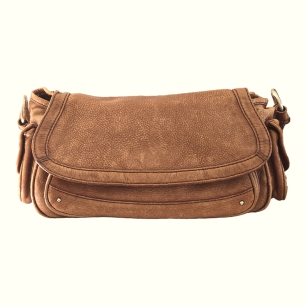 Banana Republic Y2K tan Pebbled leather saddle shoulder bag purse